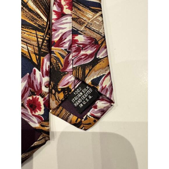 Vintage Burdines Studio 100% Italian Silk Tie•Floral Tropical Print•Made in USA - Picture 3 of 11
